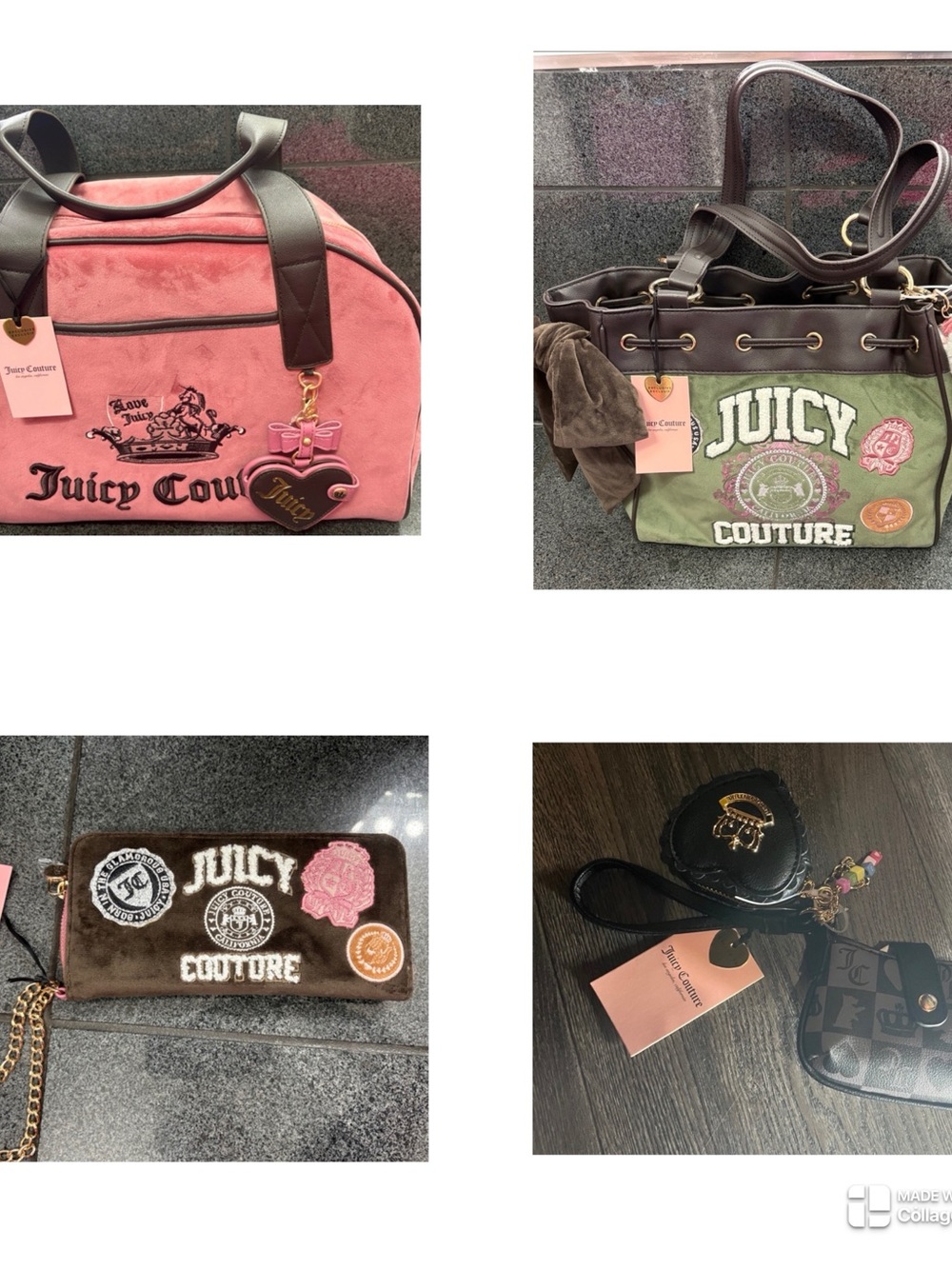 Juicy Couture Pink and Olive Tote Bag Set with Charms